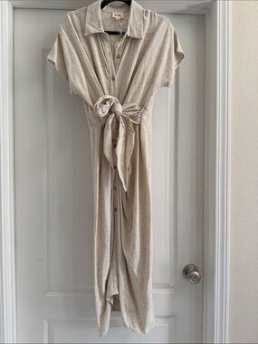 BiBi Cream Button-Front Tie Maxi Dress